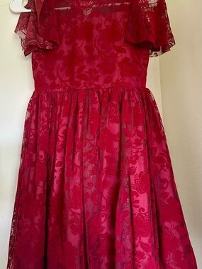 Red Lace Flutter-Sleeve Fit & Flare Dress for Girls
